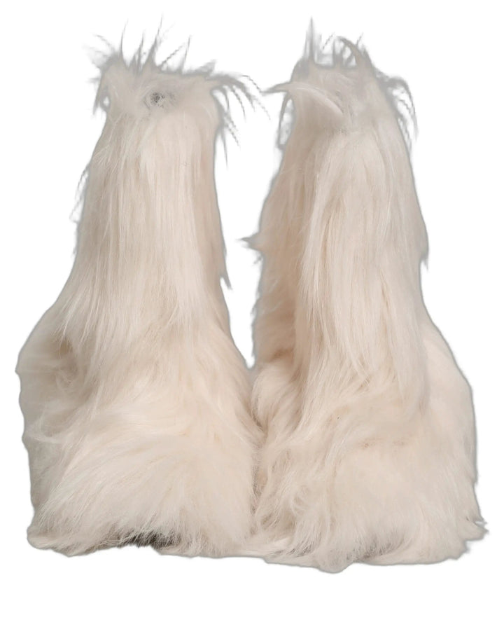 Dolce &amp; Gabbana Sample Sale | Dolce &amp; Gabbana White Faux Fur Mid Calf Men Boots Shoes - | Designer outlet