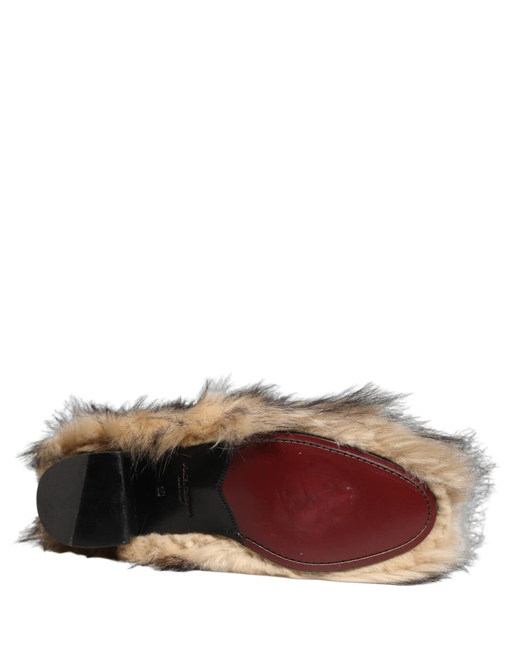Dolce &amp; Gabbana Sample Sale | Dolce &amp; Gabbana Brown Faux Fur Mid Calf Men Boots Shoes - | Designer outlet