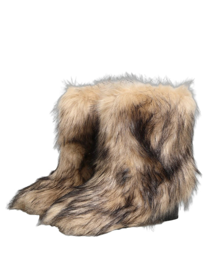 Dolce &amp; Gabbana Sample Sale | Dolce &amp; Gabbana Brown Faux Fur Mid Calf Men Boots Shoes - | Designer outlet