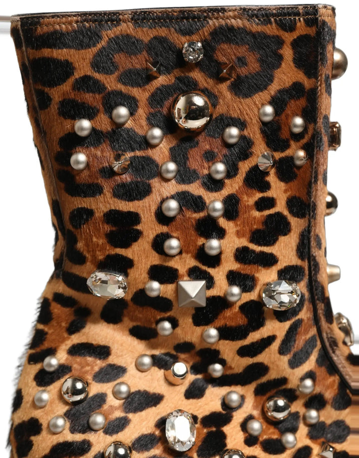Dolce &amp; Gabbana Sample Sale | Dolce &amp; Gabbana Brown Leopard Embellished Mid Calf Men Boots Shoes - | Designer outlet