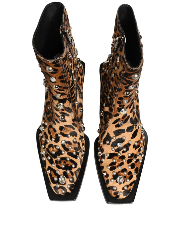 Dolce &amp; Gabbana Sample Sale | Dolce &amp; Gabbana Brown Leopard Embellished Mid Calf Men Boots Shoes - | Designer outlet