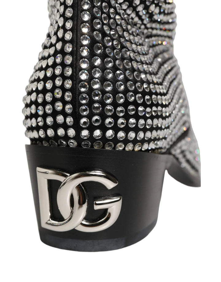 Dolce &amp; Gabbana Sample Sale | Dolce &amp; Gabbana Black Crystal Embellished Ankle Boots Shoes - | Designer outlet