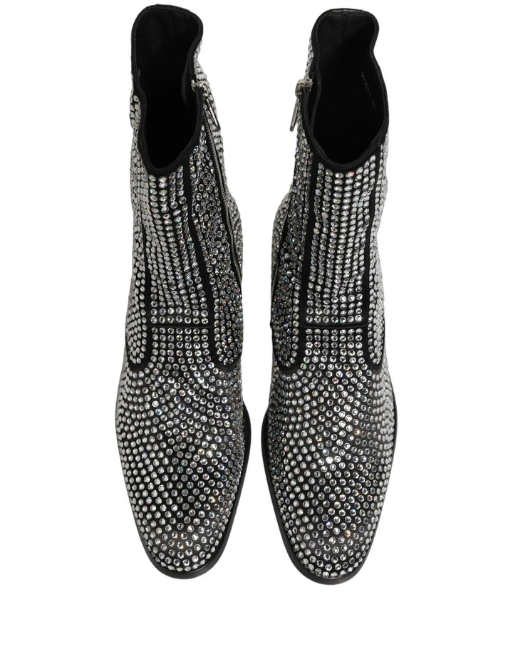 Dolce &amp; Gabbana Sample Sale | Dolce &amp; Gabbana Black Crystal Embellished Ankle Boots Shoes - | Designer outlet