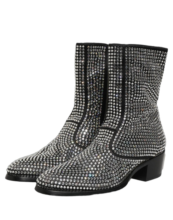 Dolce &amp; Gabbana Sample Sale | Dolce &amp; Gabbana Black Crystal Embellished Ankle Boots Shoes - | Designer outlet