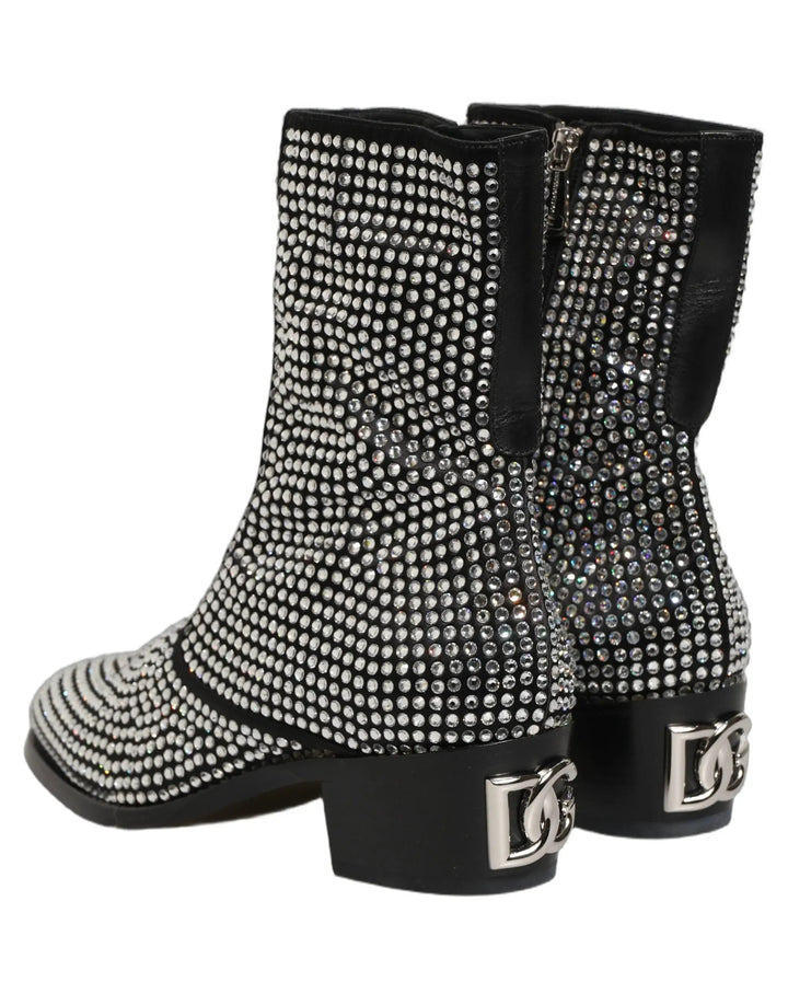 Dolce &amp; Gabbana Sample Sale | Dolce &amp; Gabbana Black Crystal Embellished Ankle Boots Shoes - | Designer outlet
