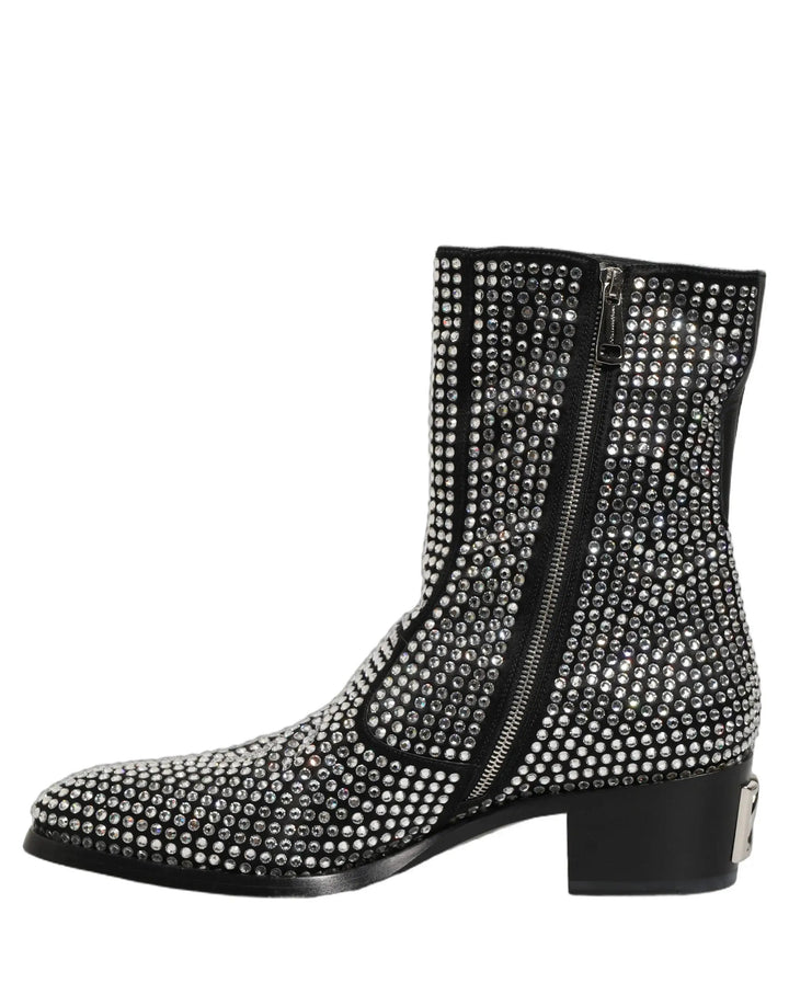 Dolce &amp; Gabbana Sample Sale | Dolce &amp; Gabbana Black Crystal Embellished Ankle Boots Shoes - | Designer outlet