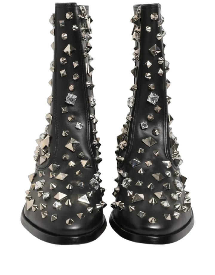 Dolce &amp; Gabbana Sample Sale | Dolce &amp; Gabbana Black Crystal Embellished Short Boots Shoes - | Designer outlet