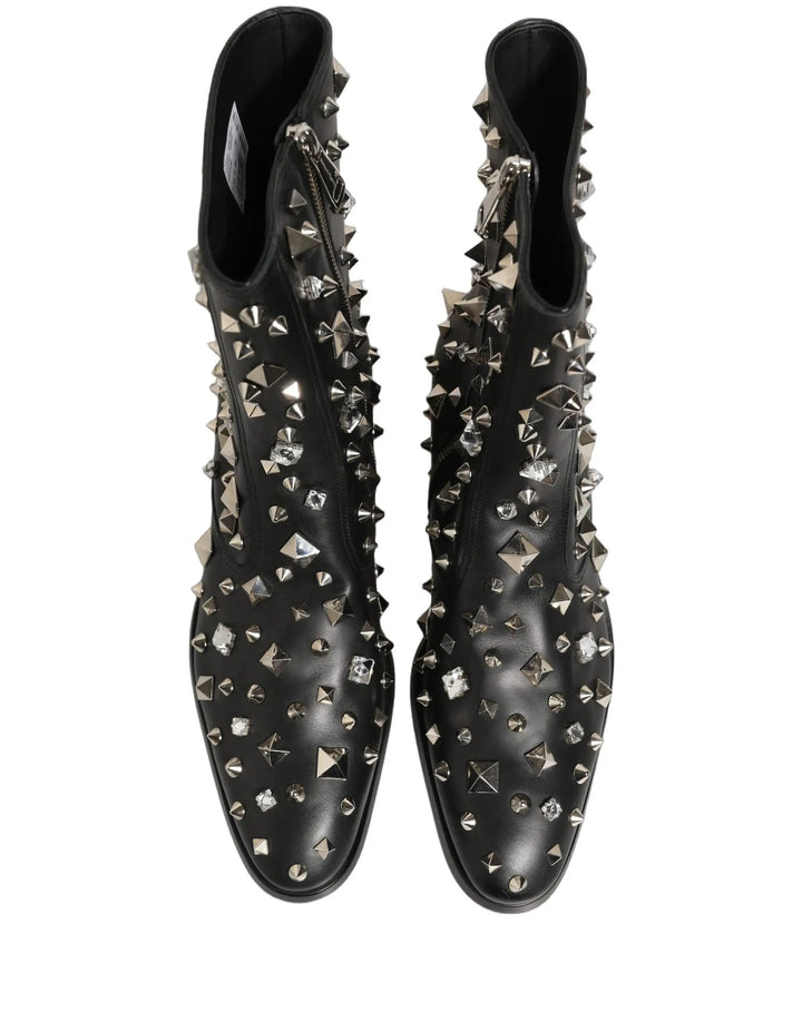 Dolce &amp; Gabbana Sample Sale | Dolce &amp; Gabbana Black Crystal Embellished Short Boots Shoes - | Designer outlet