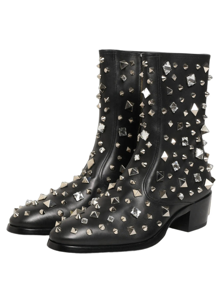 Dolce &amp; Gabbana Sample Sale | Dolce &amp; Gabbana Black Crystal Embellished Short Boots Shoes - | Designer outlet