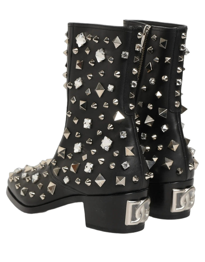Dolce &amp; Gabbana Sample Sale | Dolce &amp; Gabbana Black Crystal Embellished Short Boots Shoes - | Designer outlet