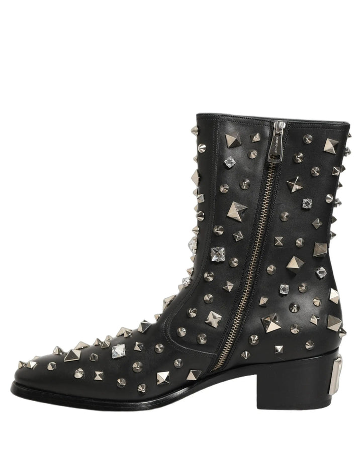 Dolce &amp; Gabbana Sample Sale | Dolce &amp; Gabbana Black Crystal Embellished Short Boots Shoes - | Designer outlet