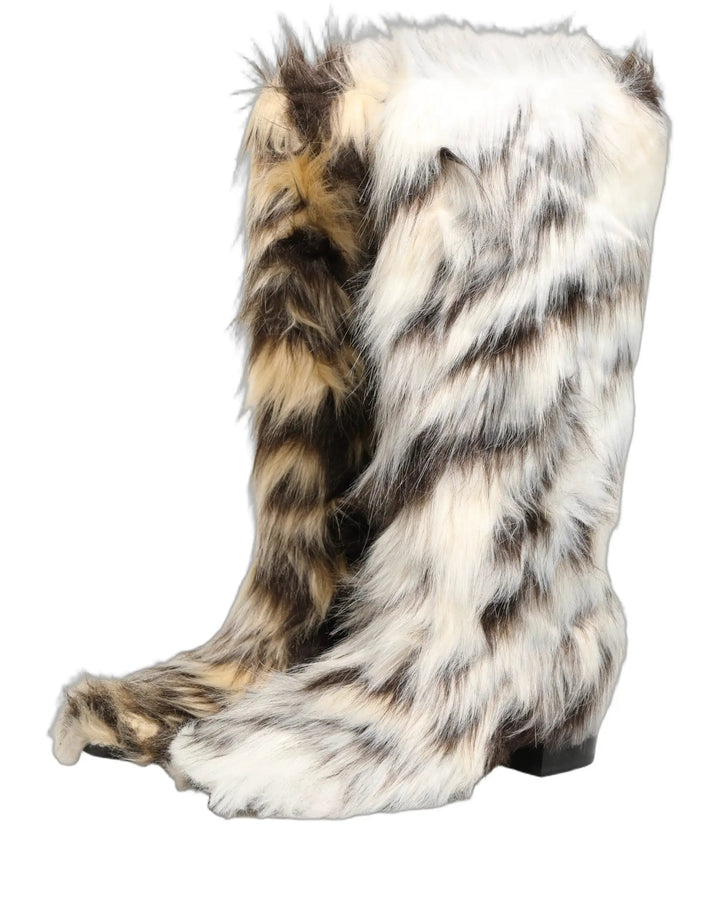 Dolce &amp; Gabbana Sample Sale | Dolce &amp; Gabbana Multicolor Knee High Faux Fur Boots Shoes - | Designer outlet