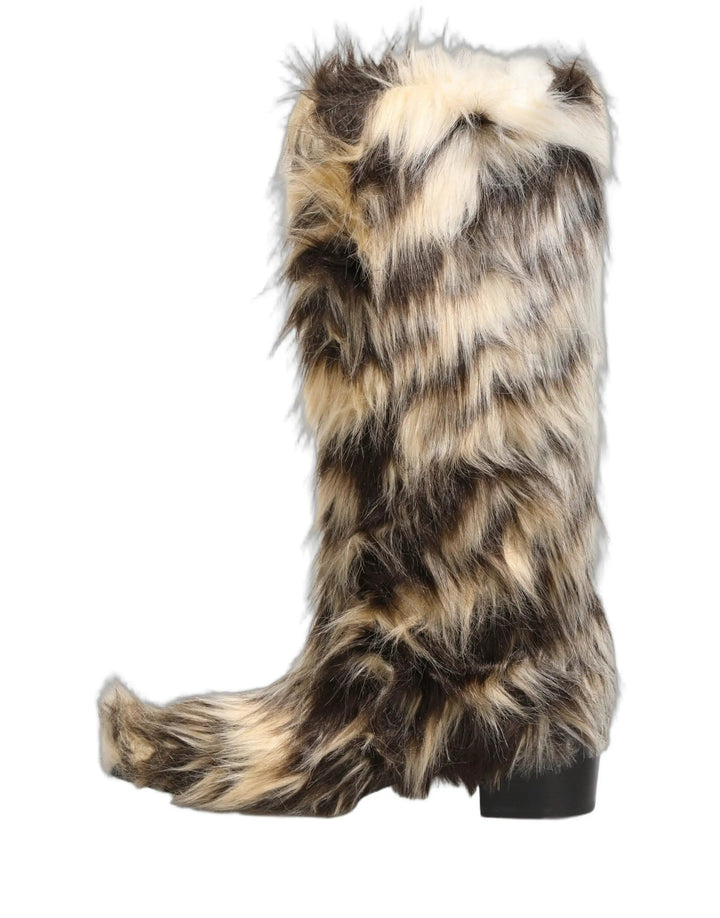 Dolce &amp; Gabbana Sample Sale | Dolce &amp; Gabbana Multicolor Knee High Faux Fur Boots Shoes - | Designer outlet