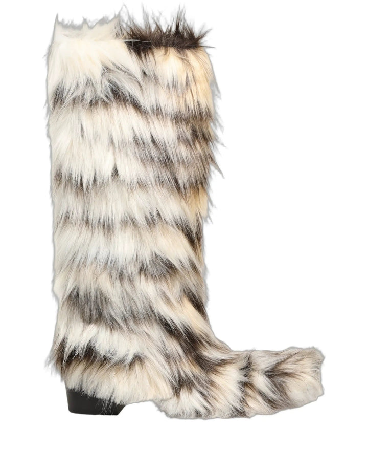 Dolce &amp; Gabbana Sample Sale | Dolce &amp; Gabbana Multicolor Knee High Faux Fur Boots Shoes - | Designer outlet