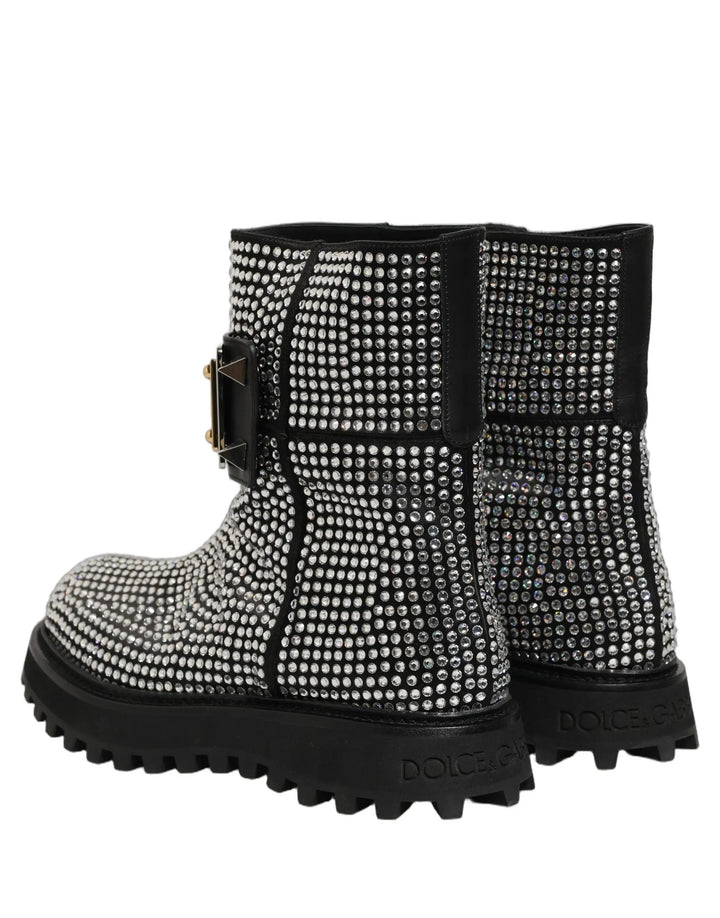 Dolce &amp; Gabbana Sample Sale | Dolce &amp; Gabbana Black Crystal Embellished Short Boots Shoes - | Designer outlet