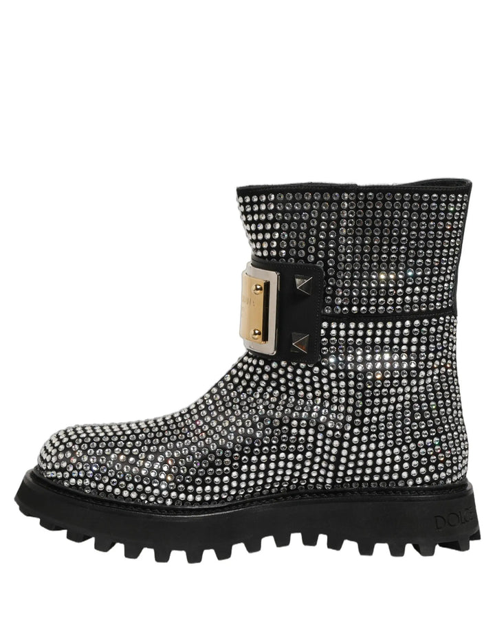 Dolce &amp; Gabbana Sample Sale | Dolce &amp; Gabbana Black Crystal Embellished Short Boots Shoes - | Designer outlet
