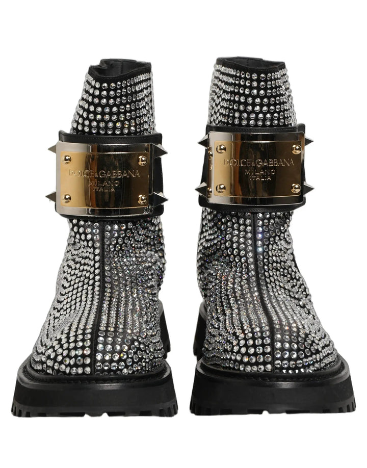 Dolce &amp; Gabbana Sample Sale | Dolce &amp; Gabbana Black Crystal Embellished Short Boots Shoes - | Designer outlet
