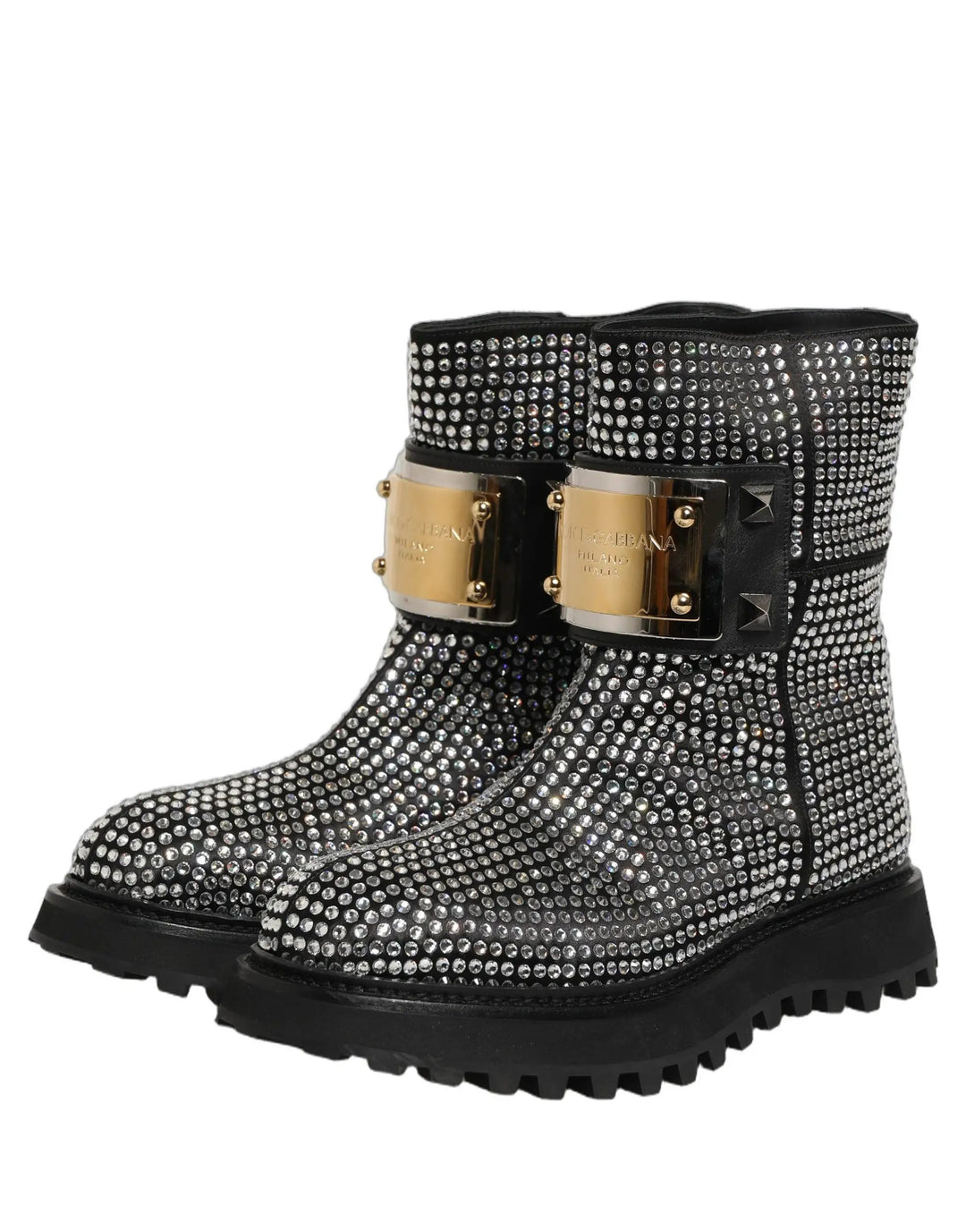 Dolce &amp; Gabbana Sample Sale | Dolce &amp; Gabbana Black Crystal Embellished Short Boots Shoes - | Designer outlet
