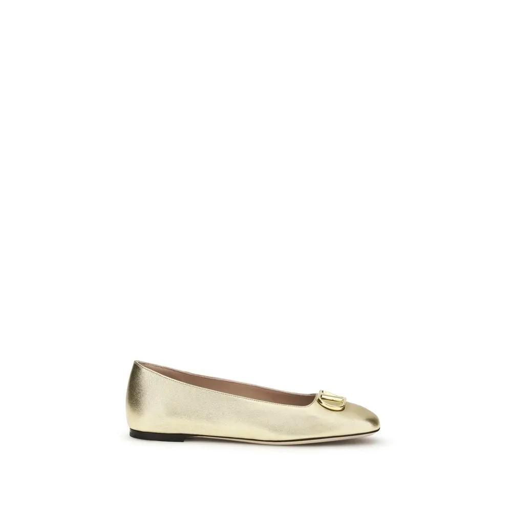 Valentino Garavani Sample Sale | Valentino Garavani Gold Napa Leather / Calf Bos Taurus Ballet Flats - | Designer outlet
