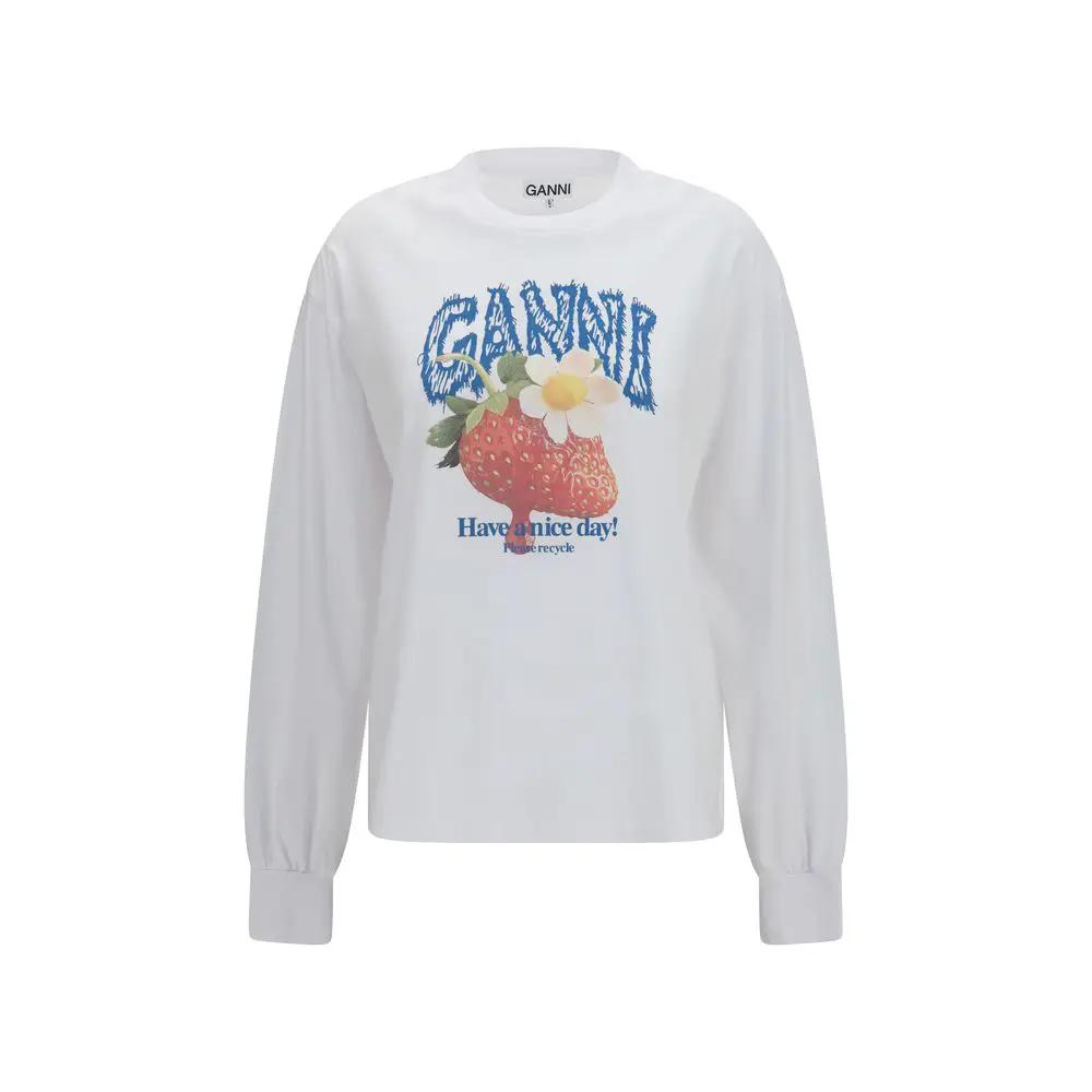 Ganni Sample Sale | Ganni White Cotton Long Sleeve T-Shirt - | Designer outlet
