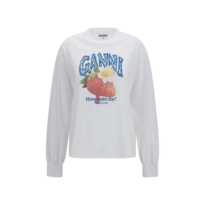 Ganni Sample Sale | Ganni White Cotton Long Sleeve T-Shirt - | Designer outlet