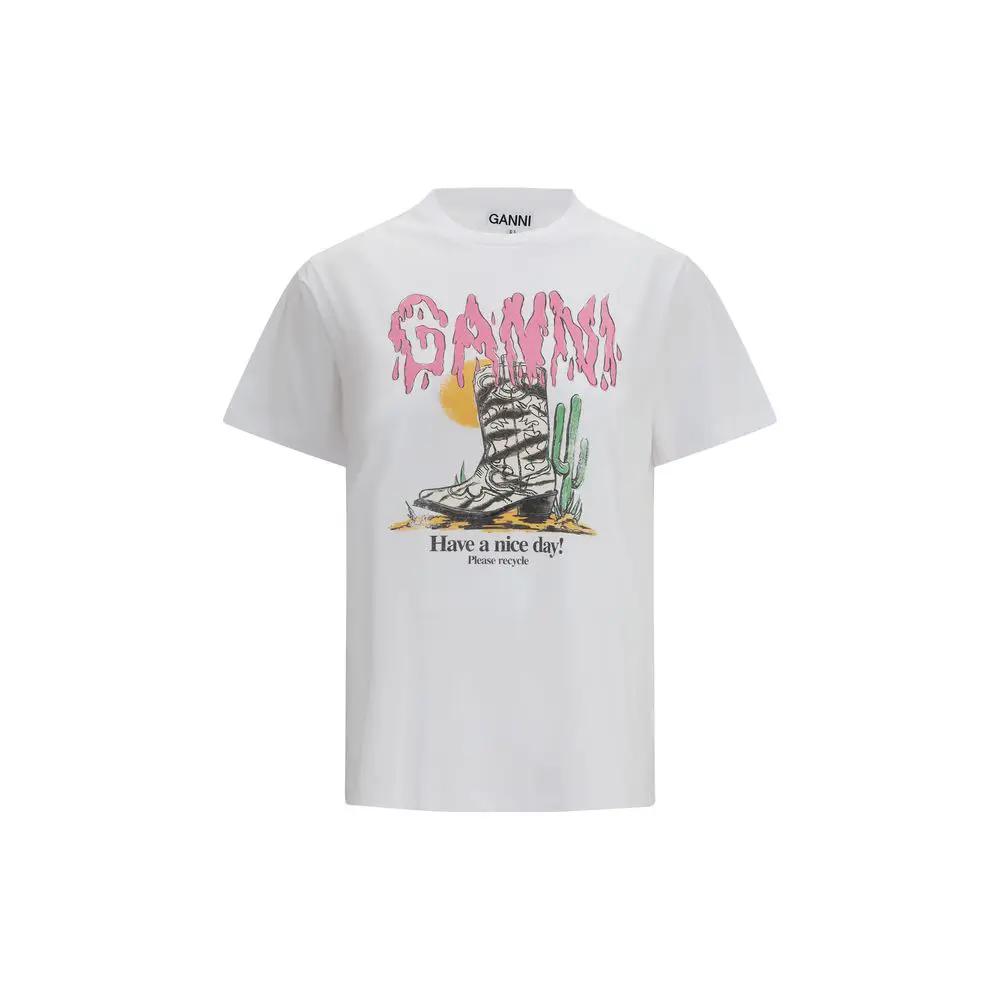 Ganni Sample Sale | Ganni White Cotton T-Shirt - | Designer outlet