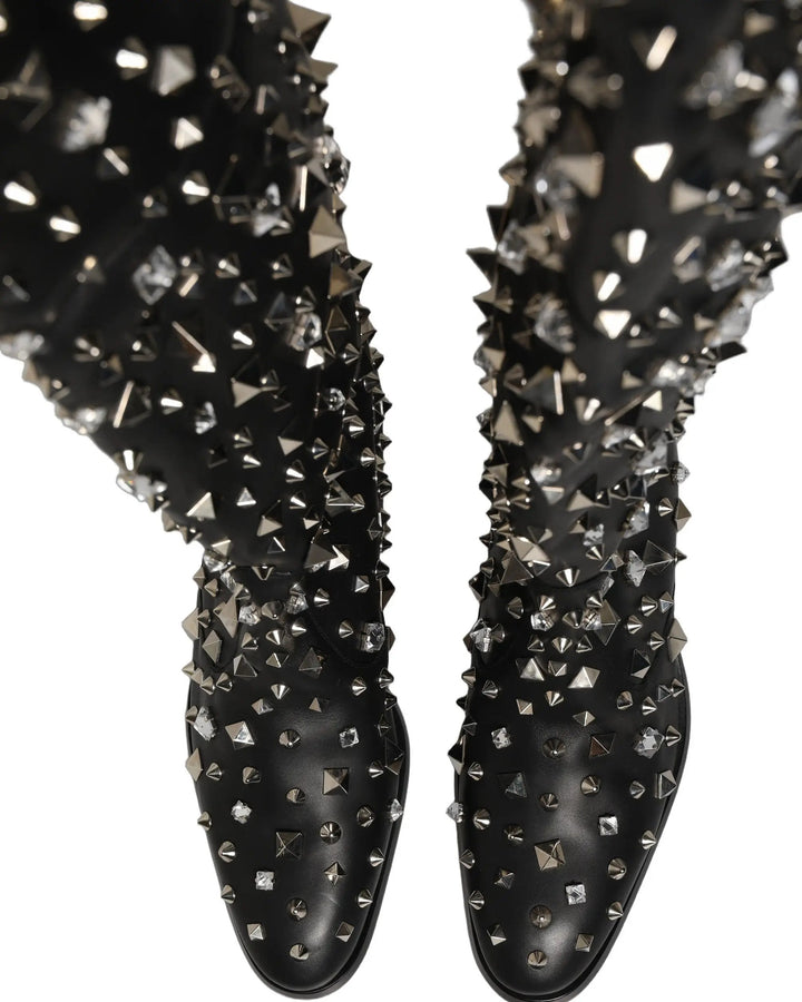Dolce &amp; Gabbana Sample Sale | Dolce &amp; Gabbana Black Crystal Embellished High Boots Shoes - | Designer outlet