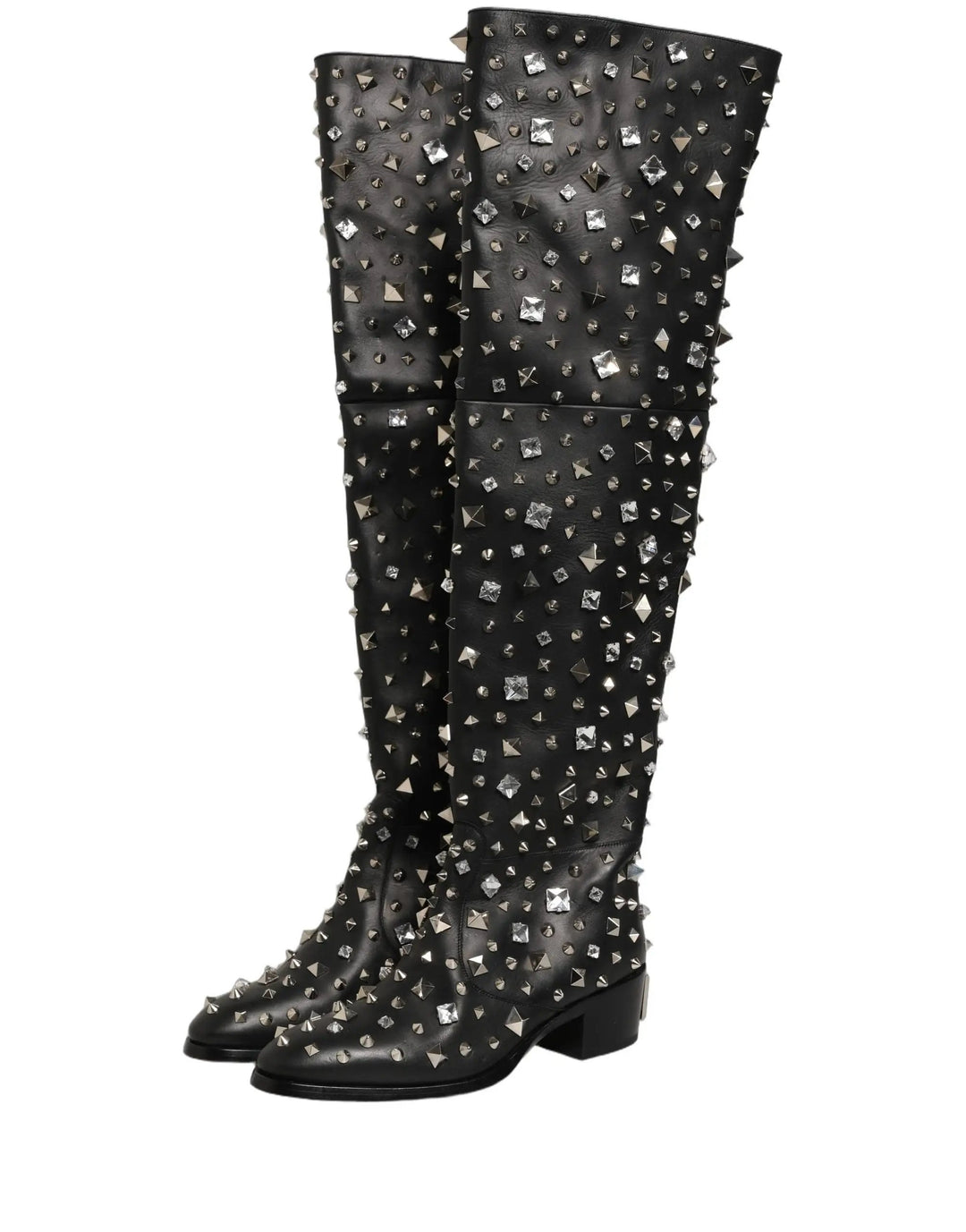Dolce &amp; Gabbana Sample Sale | Dolce &amp; Gabbana Black Crystal Embellished High Boots Shoes - | Designer outlet