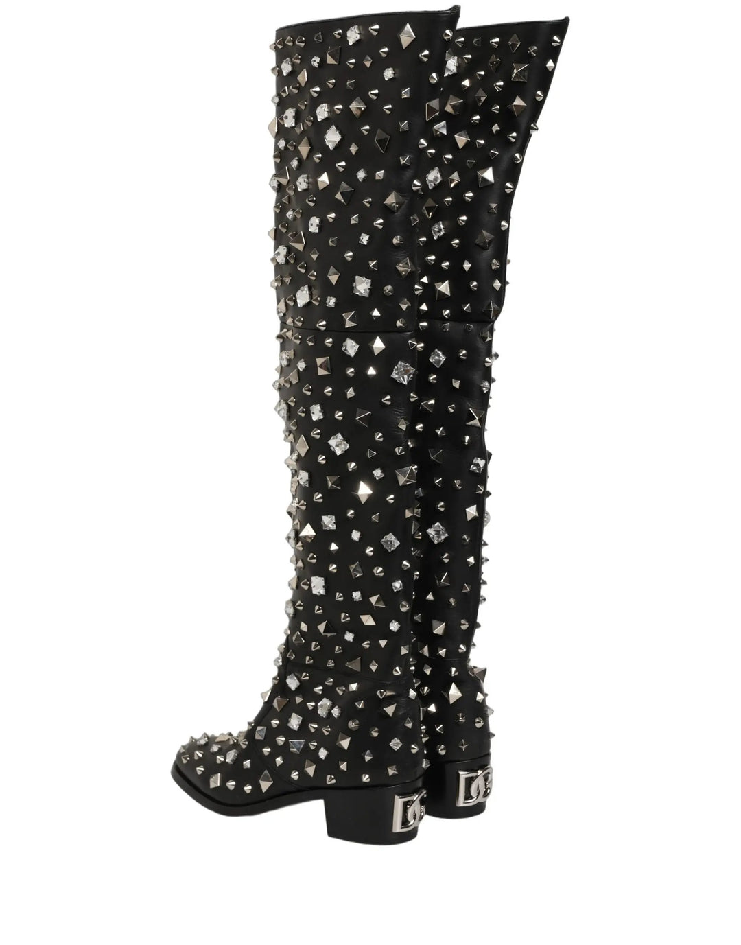 Dolce &amp; Gabbana Sample Sale | Dolce &amp; Gabbana Black Crystal Embellished High Boots Shoes - | Designer outlet