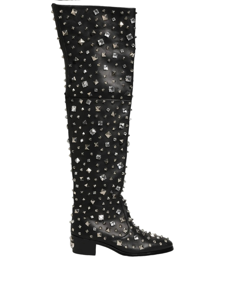 Dolce &amp; Gabbana Sample Sale | Dolce &amp; Gabbana Black Crystal Embellished High Boots Shoes - | Designer outlet