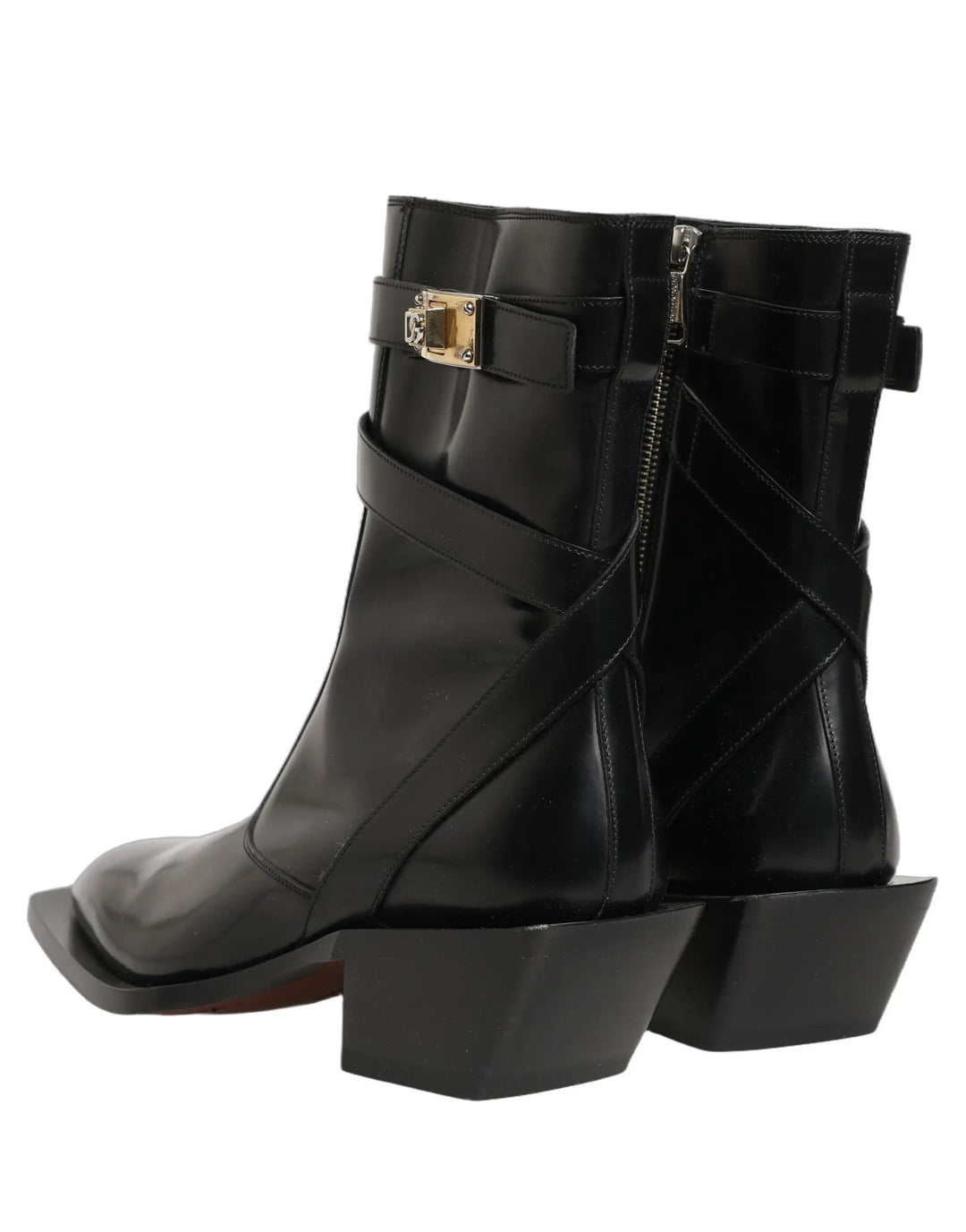 Dolce &amp; Gabbana Sample Sale | Dolce &amp; Gabbana Black Leather DG Plaque Mid Calf Boots Shoes - | Designer outlet