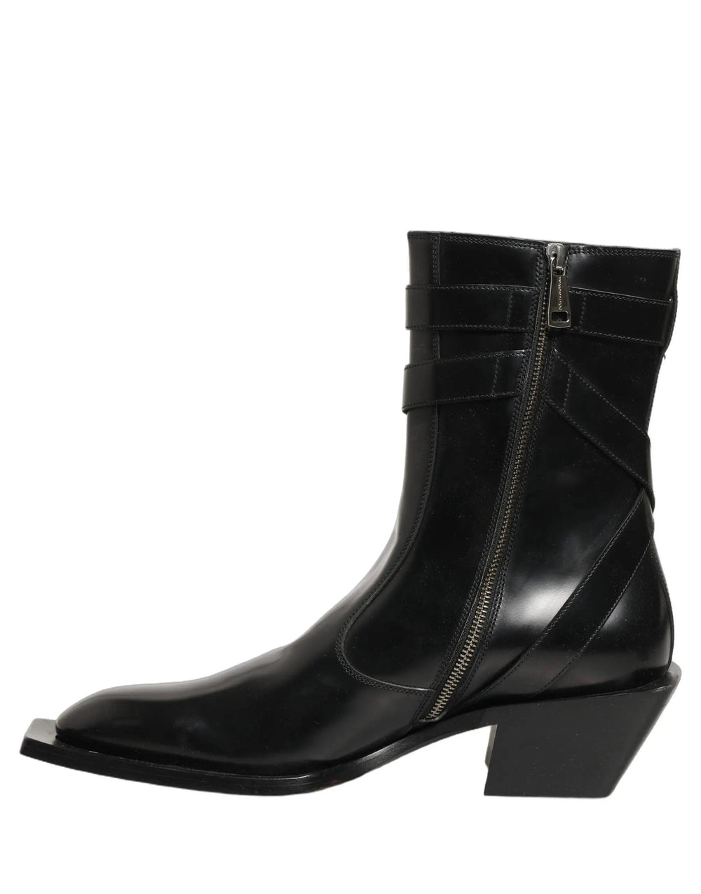 Dolce & Gabbana Sample Sale | Dolce & Gabbana Black Leather DG Plaque Mid Calf Boots Shoes - | Designer outlet