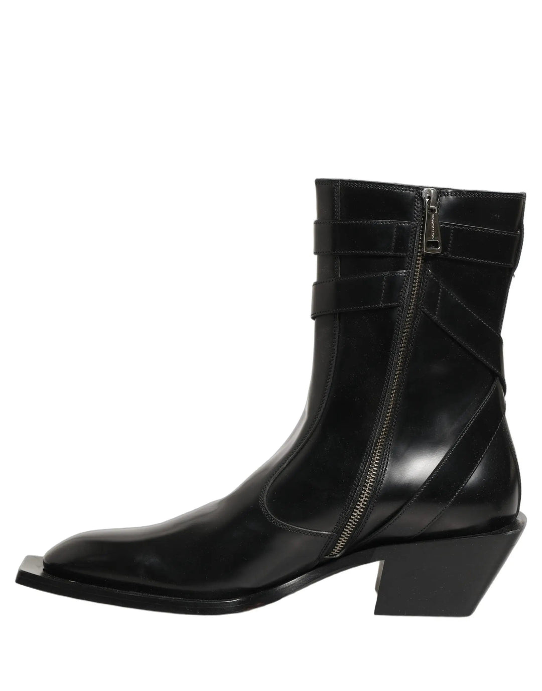 Dolce &amp; Gabbana Sample Sale | Dolce &amp; Gabbana Black Leather DG Plaque Mid Calf Boots Shoes - | Designer outlet