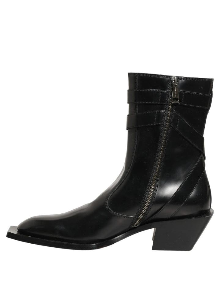 Dolce &amp; Gabbana Sample Sale | Dolce &amp; Gabbana Black Leather DG Plaque Mid Calf Boots Shoes - | Designer outlet