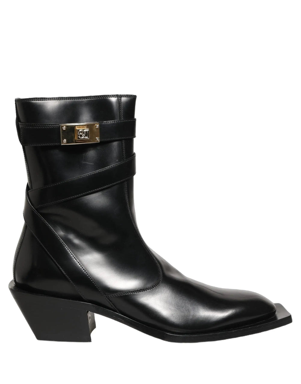 Dolce & Gabbana Sample Sale | Dolce & Gabbana Black Leather DG Plaque Mid Calf Boots Shoes - | Designer outlet