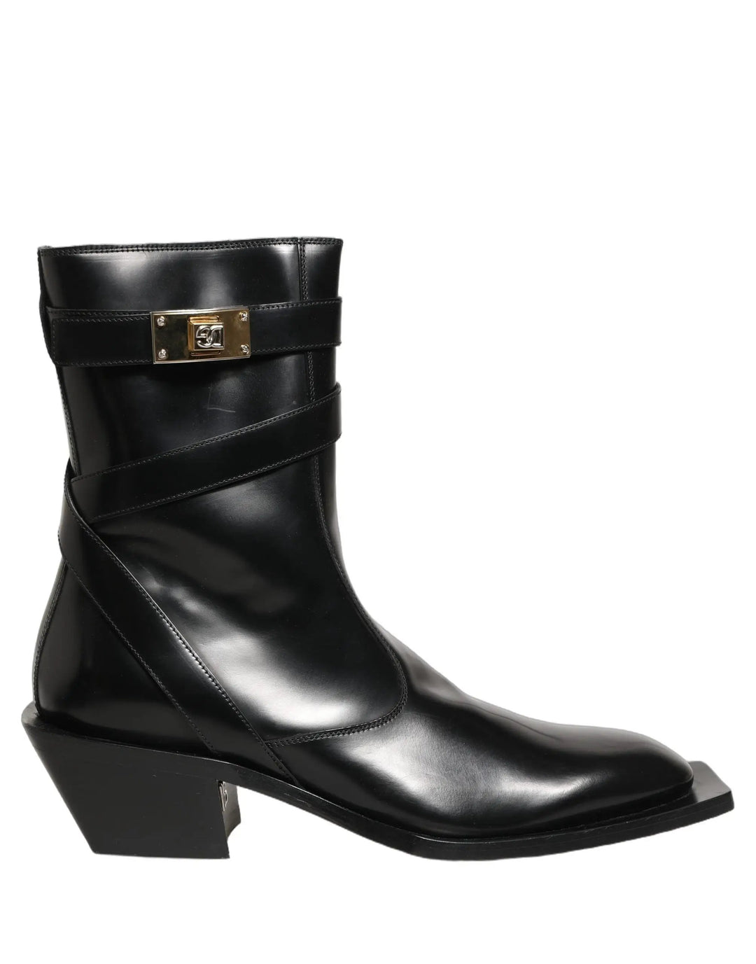 Dolce &amp; Gabbana Sample Sale | Dolce &amp; Gabbana Black Leather DG Plaque Mid Calf Boots Shoes - | Designer outlet