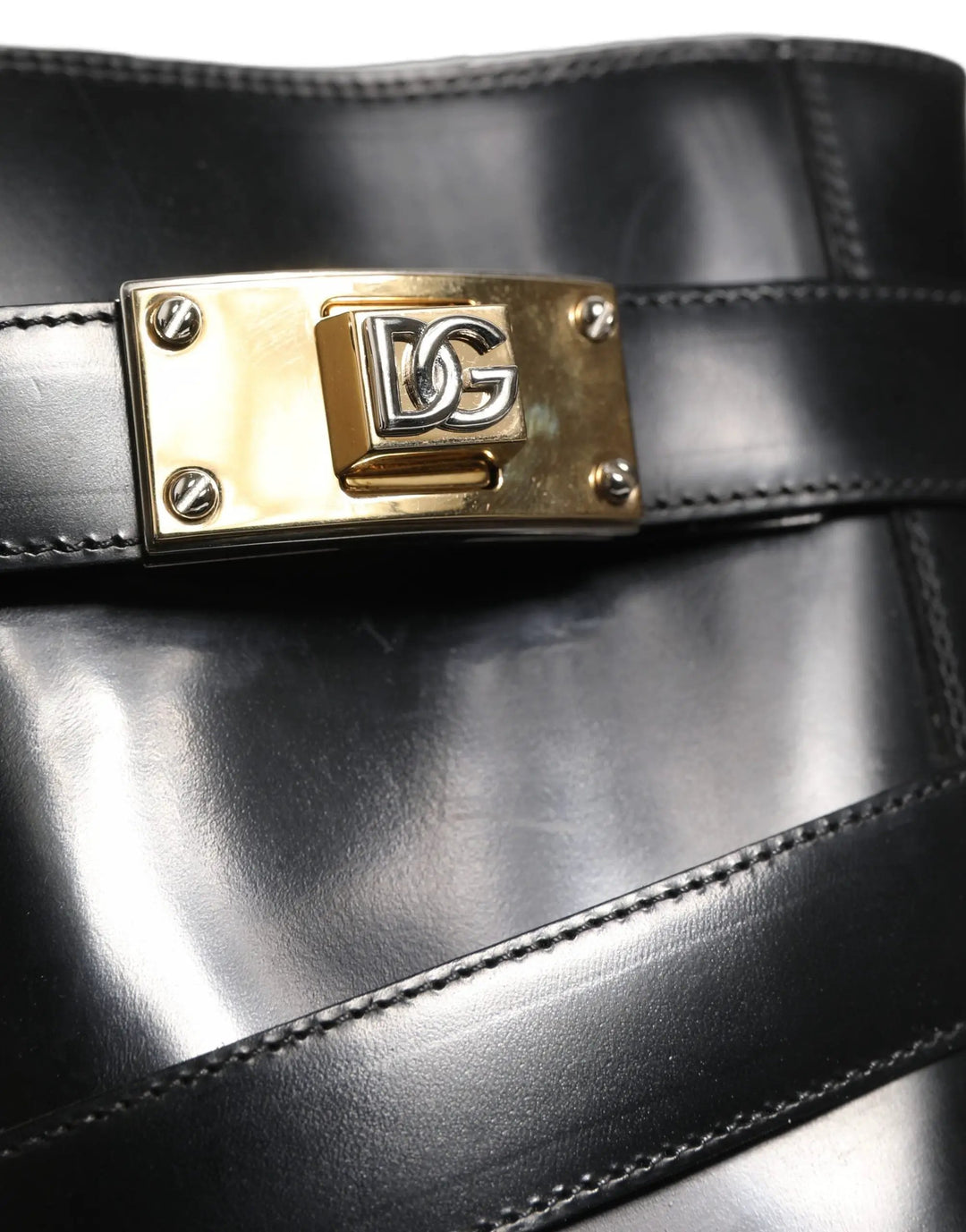 Dolce &amp; Gabbana Sample Sale | Dolce &amp; Gabbana Black Leather DG Plaque Mid Calf Boots Shoes - | Designer outlet