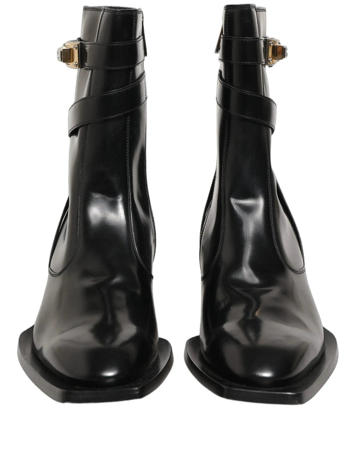 Dolce &amp; Gabbana Sample Sale | Dolce &amp; Gabbana Black Leather DG Plaque Mid Calf Boots Shoes - | Designer outlet