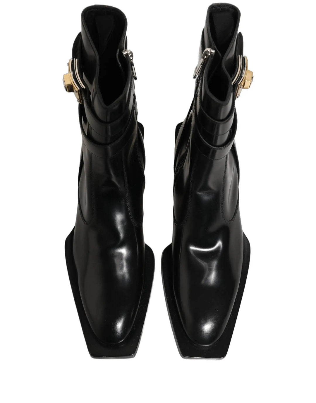 Dolce &amp; Gabbana Sample Sale | Dolce &amp; Gabbana Black Leather DG Plaque Mid Calf Boots Shoes - | Designer outlet