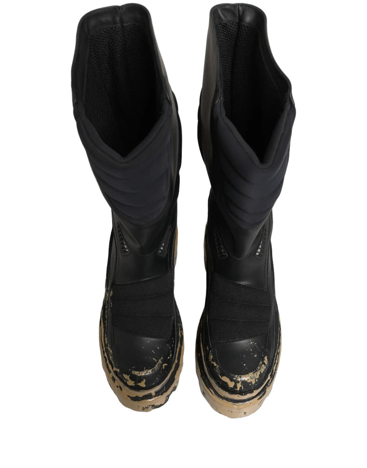 Dolce &amp; Gabbana Sample Sale | Dolce &amp; Gabbana Black Leather Biker Mid Calf Men Boots Shoes - | Designer outlet