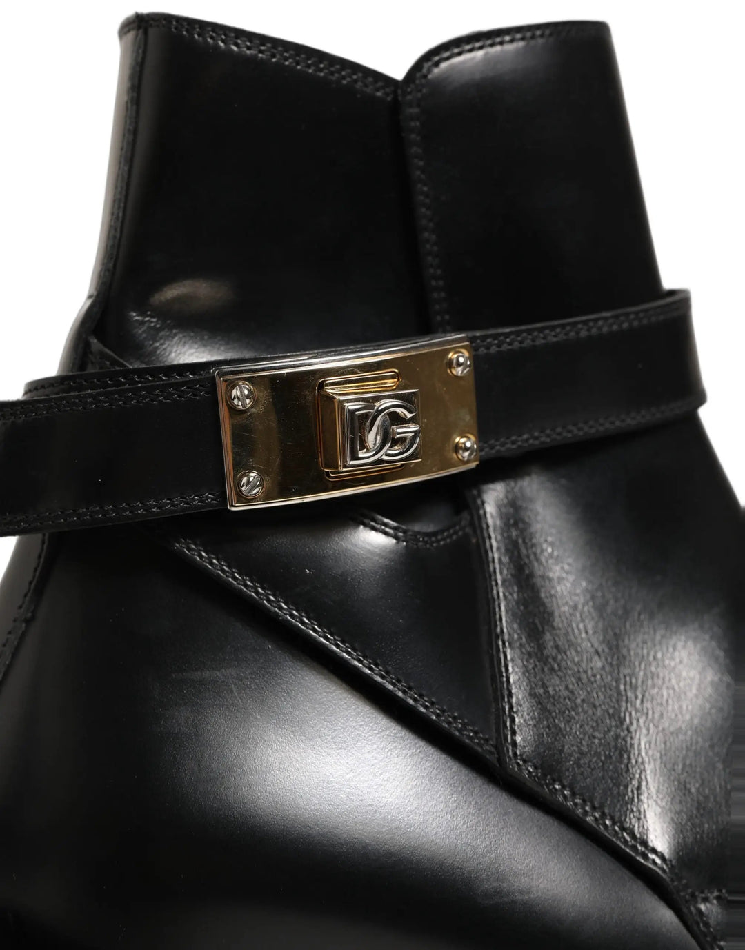 Dolce &amp; Gabbana Sample Sale | Dolce &amp; Gabbana Black Leather DG Plaque Ankle Boots Shoes - | Designer outlet
