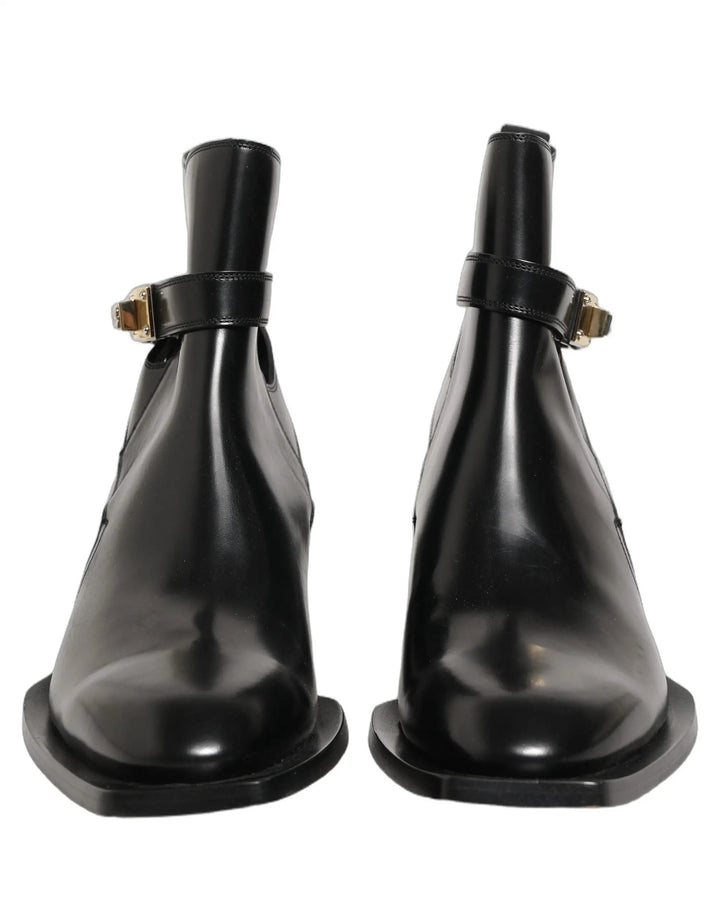 Dolce &amp; Gabbana Sample Sale | Dolce &amp; Gabbana Black Leather DG Plaque Ankle Boots Shoes - | Designer outlet