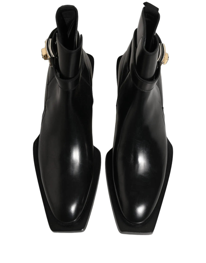 Dolce &amp; Gabbana Sample Sale | Dolce &amp; Gabbana Black Leather DG Plaque Ankle Boots Shoes - | Designer outlet