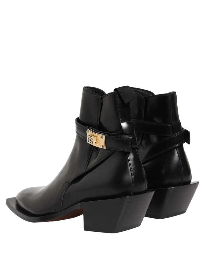 Dolce &amp; Gabbana Sample Sale | Dolce &amp; Gabbana Black Leather DG Plaque Ankle Boots Shoes - | Designer outlet