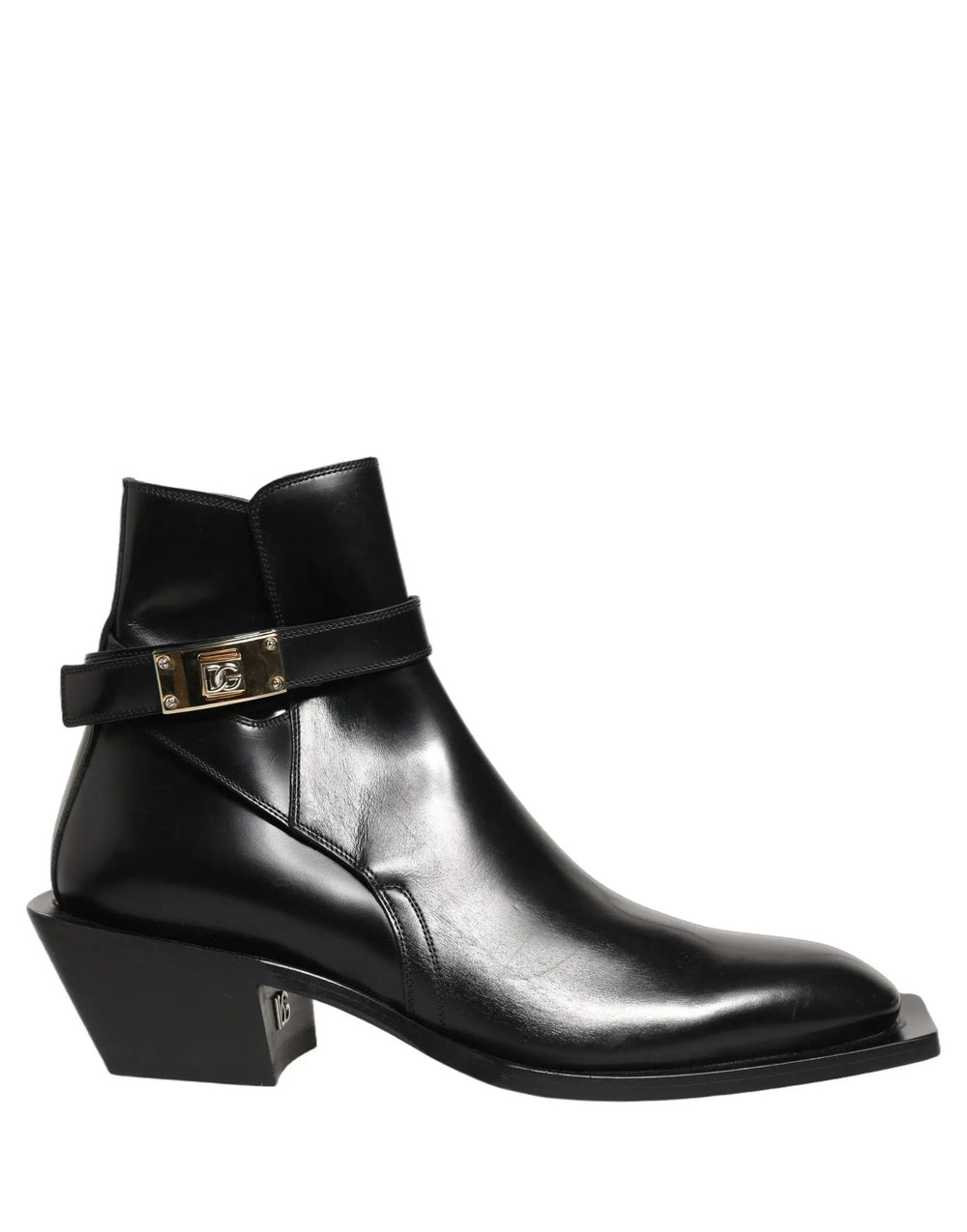 Dolce & Gabbana Sample Sale | Dolce & Gabbana Black Leather DG Plaque Ankle Boots Shoes - | Designer outlet