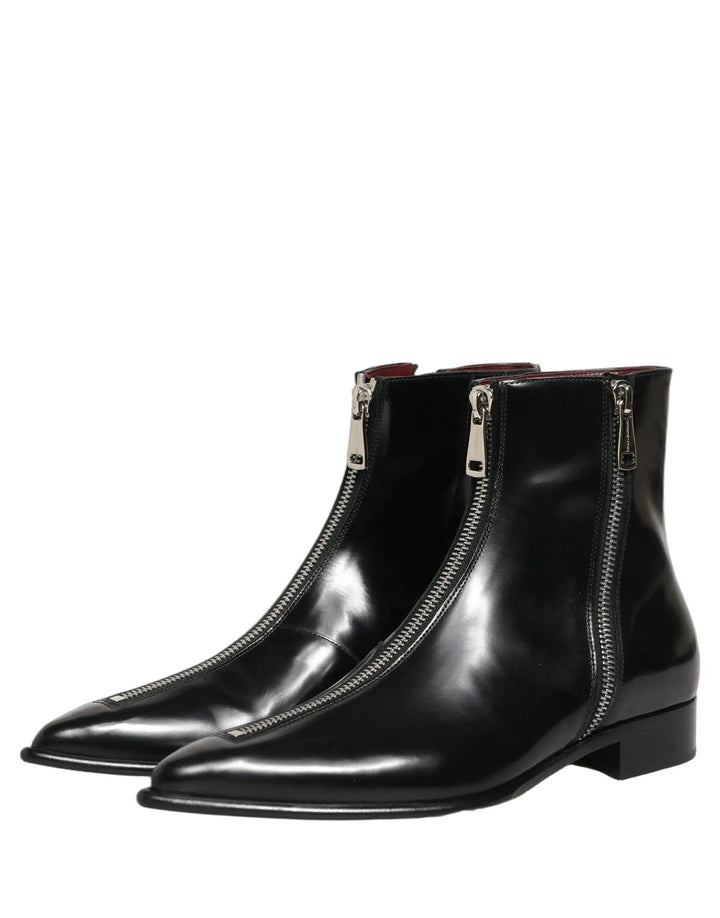 Dolce &amp; Gabbana Sample Sale | Dolce &amp; Gabbana Black Leather Zipper Mid Calf Men Boots Shoes - | Designer outlet