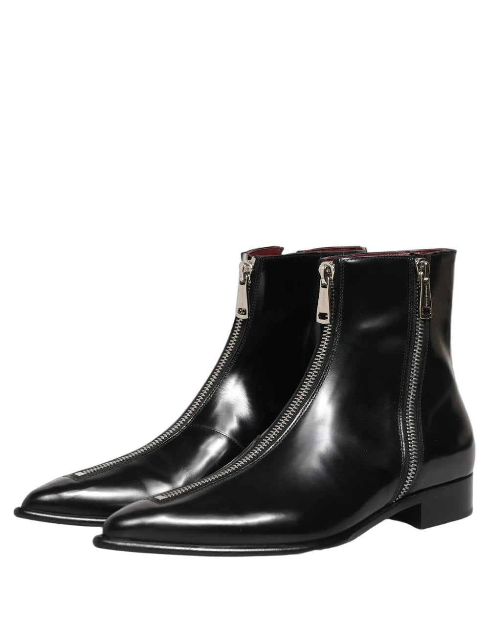 Dolce & Gabbana Sample Sale | Dolce & Gabbana Black Leather Zipper Mid Calf Men Boots Shoes - | Designer outlet