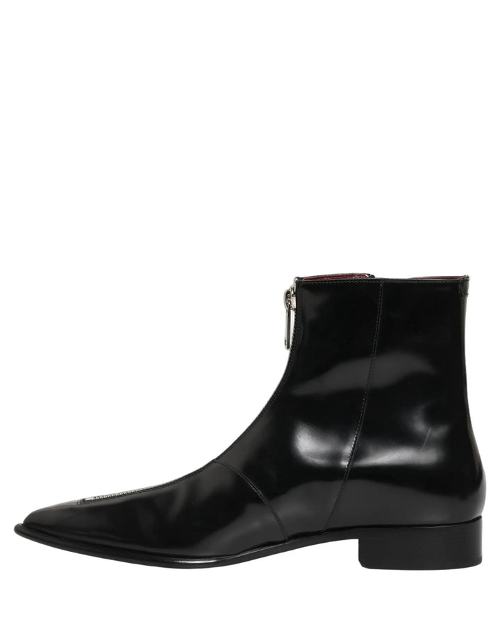 Dolce &amp; Gabbana Sample Sale | Dolce &amp; Gabbana Black Leather Zipper Mid Calf Men Boots Shoes - | Designer outlet