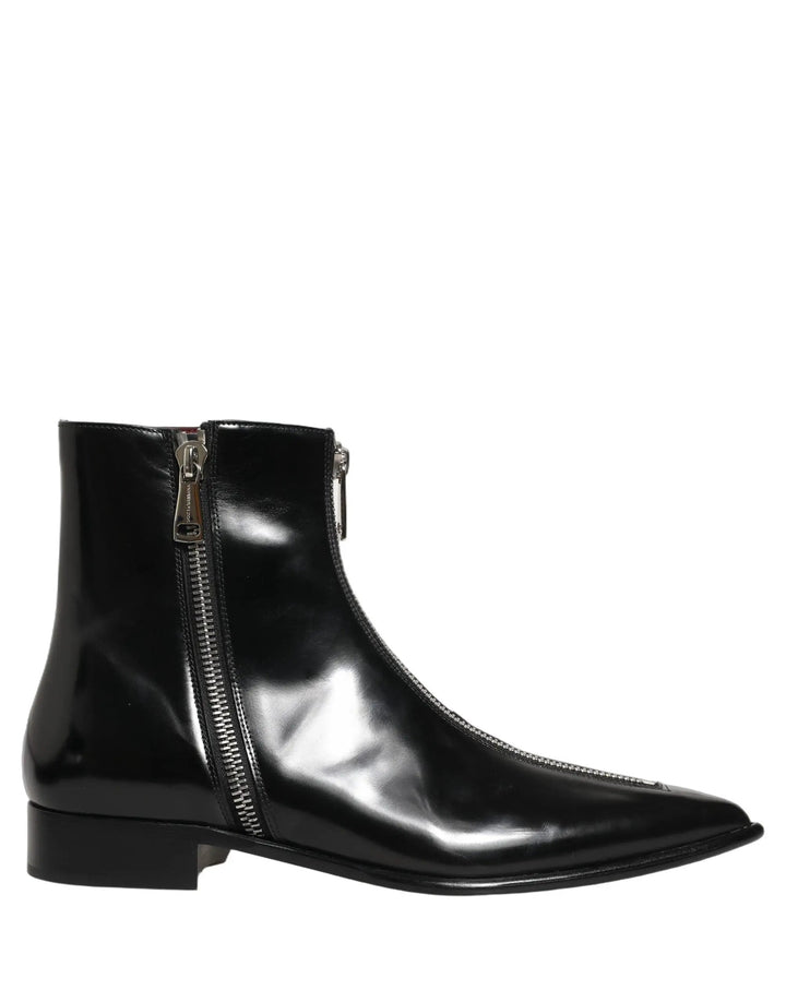 Dolce &amp; Gabbana Sample Sale | Dolce &amp; Gabbana Black Leather Zipper Mid Calf Men Boots Shoes - | Designer outlet