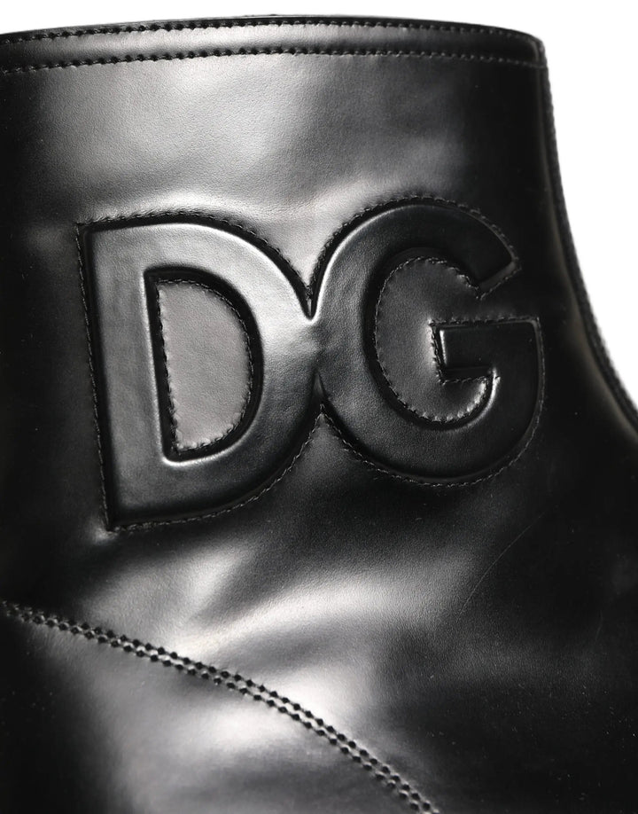 Dolce &amp; Gabbana Sample Sale | Dolce &amp; Gabbana Black Leather Embossed Logo Ankle Boots Shoes - | Designer outlet